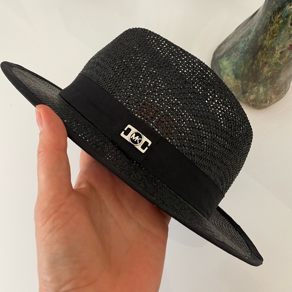 MICHAL KORS Black Straw Hat panama beach fedora - Picture 1 of 7